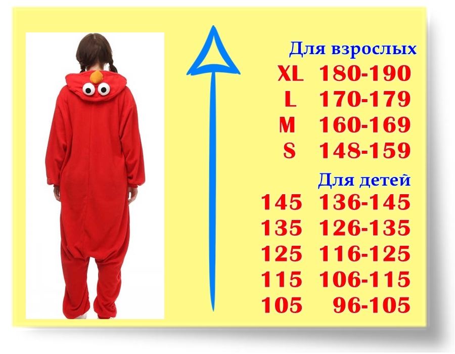 Кигуруми Элмо — размеры Кигуруми Элмо — размеры
