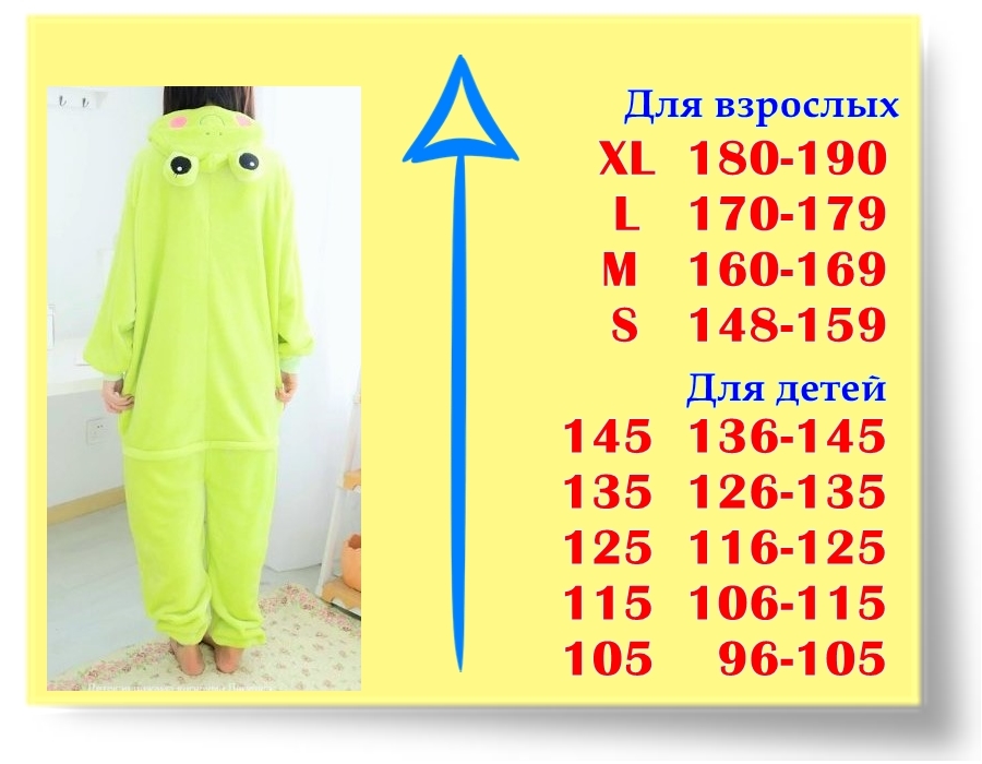 Размеры кигуруми Лягушка Размеры кигуруми Лягушка