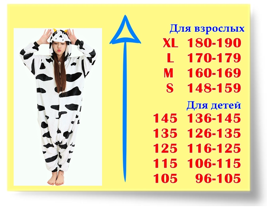 Размеры кигуруми Молочная Корова Размеры кигуруми Молочная Корова