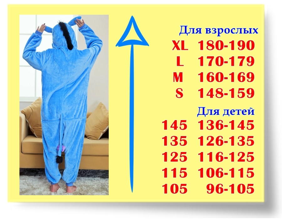 Таблица размеров кигуруми Ослик Таблица размеров кигуруми Ослик