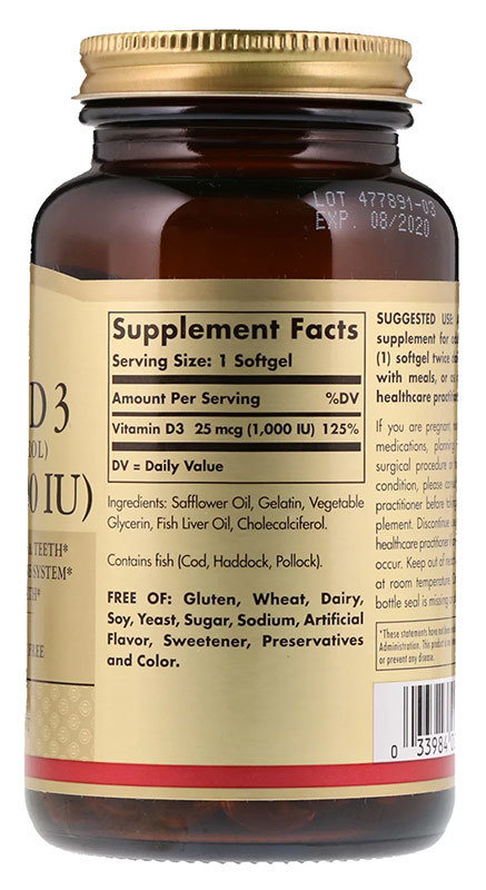 Solgar Vitamin D3 1000 Iu 250 капсул