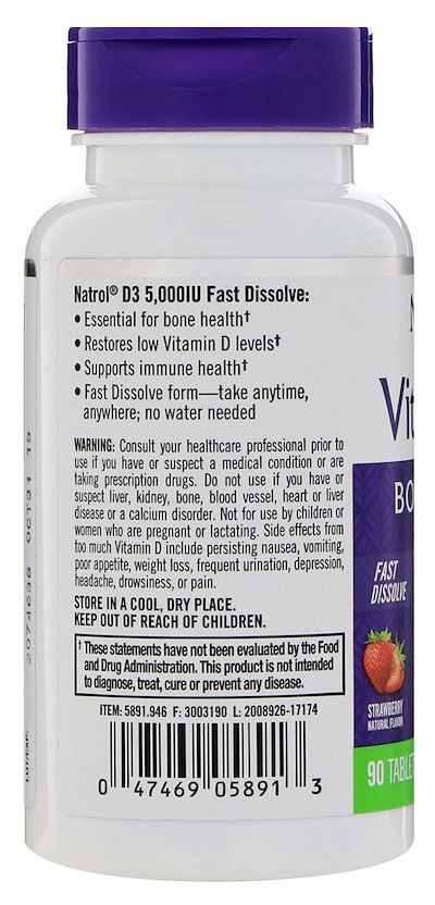 Natrol Vitamin D-3 5000 Iu Быстрорастворимый 90 таблеток