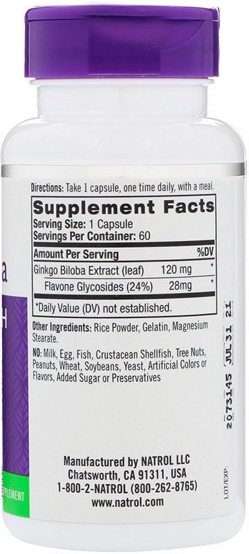 Natrol Ginkgo Biloba 120 мг 60 капсул