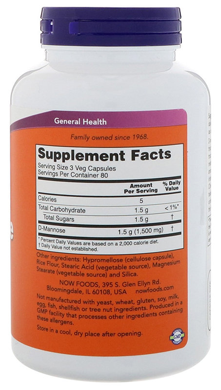 Now D-Mannose 500 mg 240 veg capsules