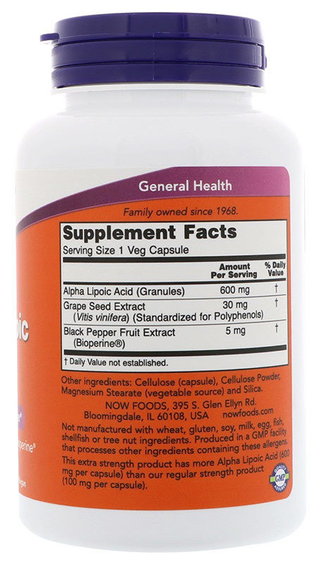 Now Alpha Lipoic Acid 600 мг 120 капсул 
