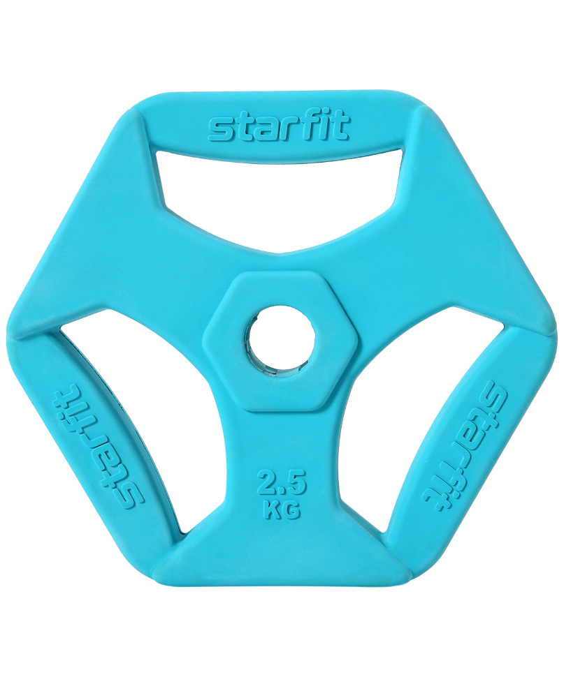 Starfit Диск обрезиненный с хватами BB-205 2,5 кг, d=26 мм, без стальной втулки, бирюзовый