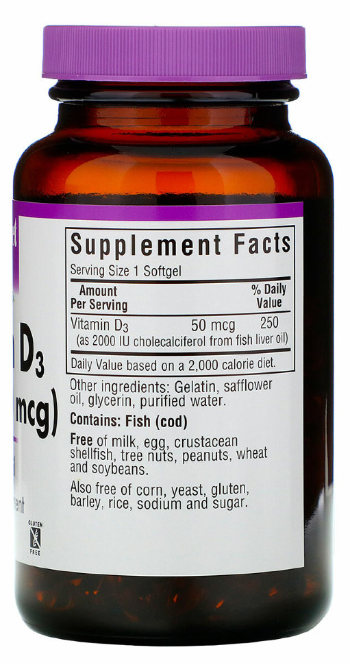 Bluebonnet Nutrition Витамин D3 2000 МЕ 250 капсул