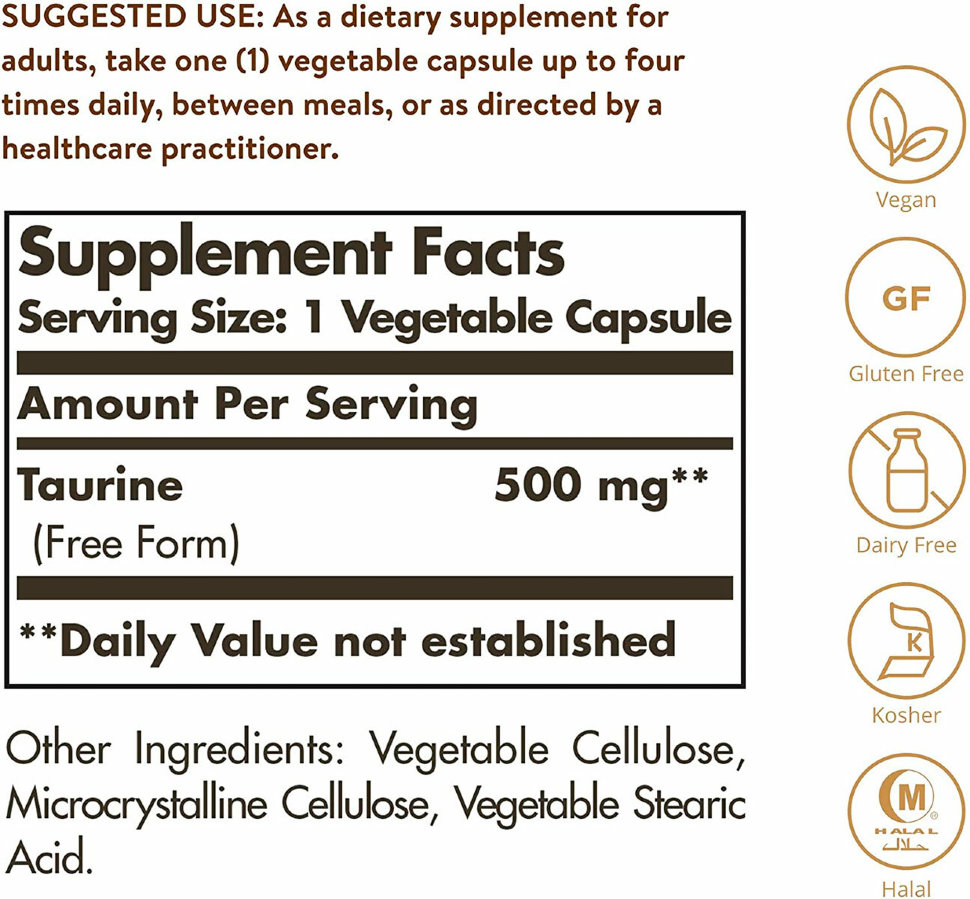 Solgar Taurine 500 мг 100 капсул