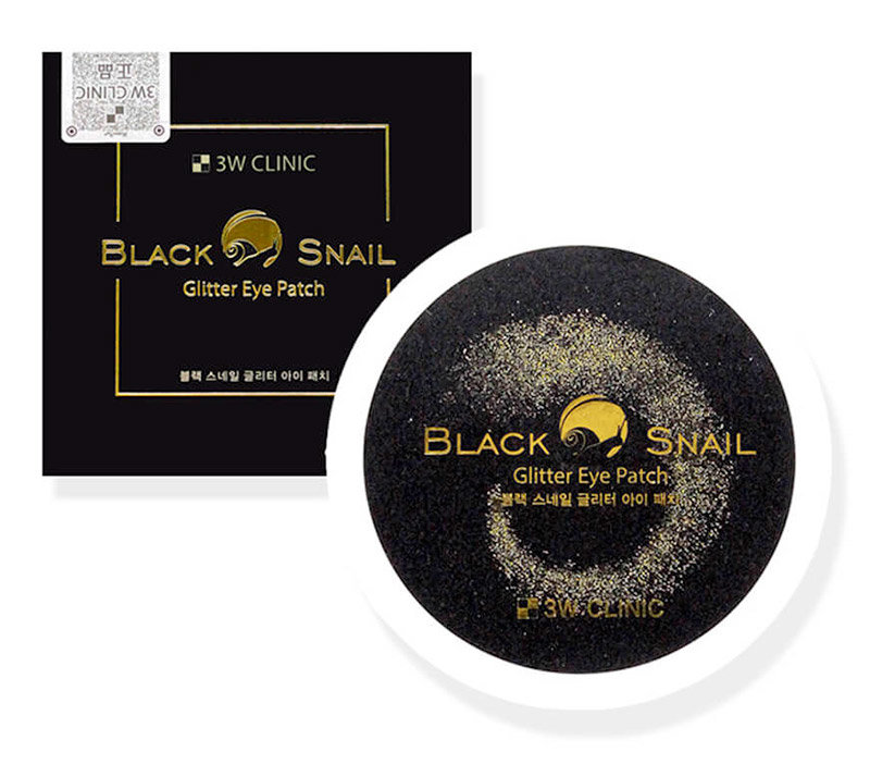 3W Clinic Black Snail Glitter Eye Patch Гидрогелевые патчи с муцином черной улитки, 60 штук 