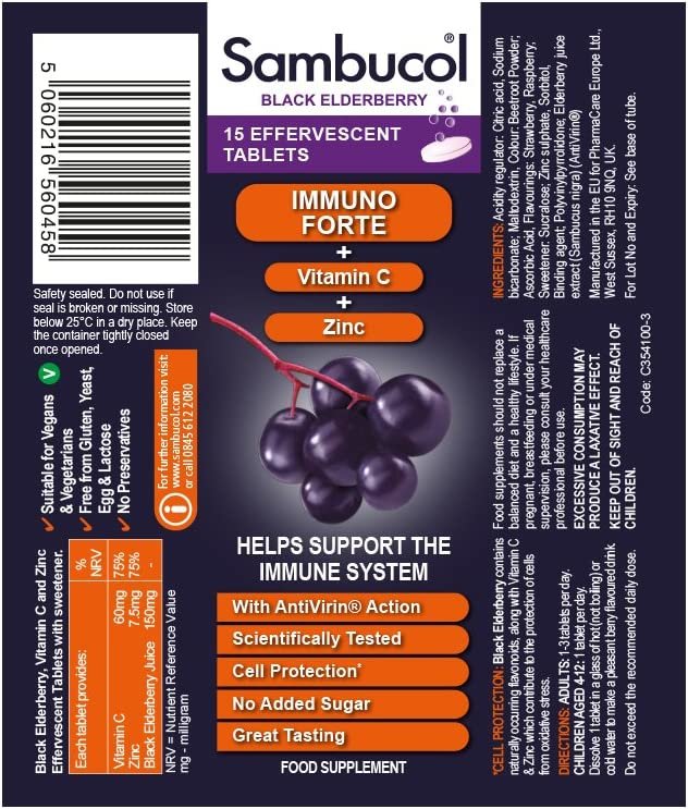 Sambucol Черная бузина, шипучие таблетки 15 таблеток
