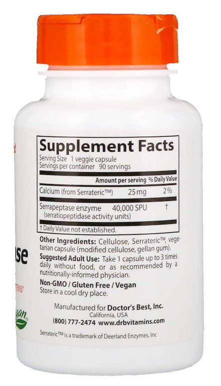 Doctor's Best Serrapeptase 40000 Spu Серрапептаза, 90 капсул (Состав)