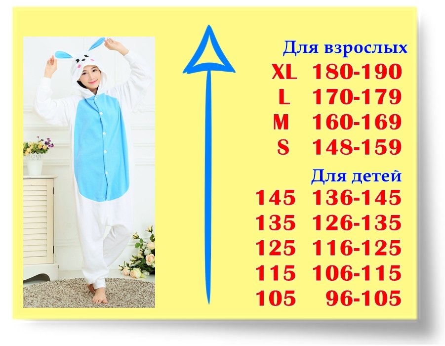 Детская пижама кигуруми Голубой Заяц размеры