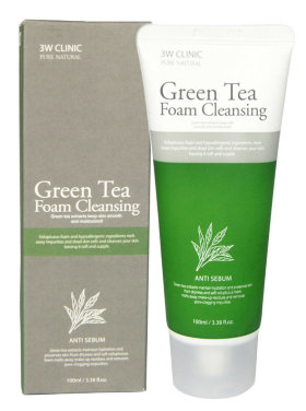3W Clinic Green Tea Foam Cleansing Anti Sebum 100 мл Пенка для умывания с зеленым чаем Антижир