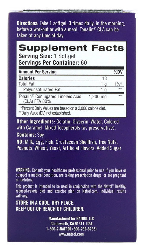 Natrol Tonalin Cla 1200 мг 60 гелевых капсул 