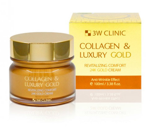 3W Clinic Collagen & Luxury Gold Cream 100 г Омолаживающий крем для лица с коллагеном и коллоидным золотом 