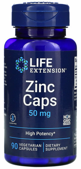 LifeExtension Zinc Caps (OptiZinc) High Potency 50 мг 90 капсул