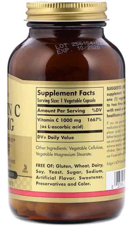 Solgar Vitamin C 1000 мг 100 капсул состав
