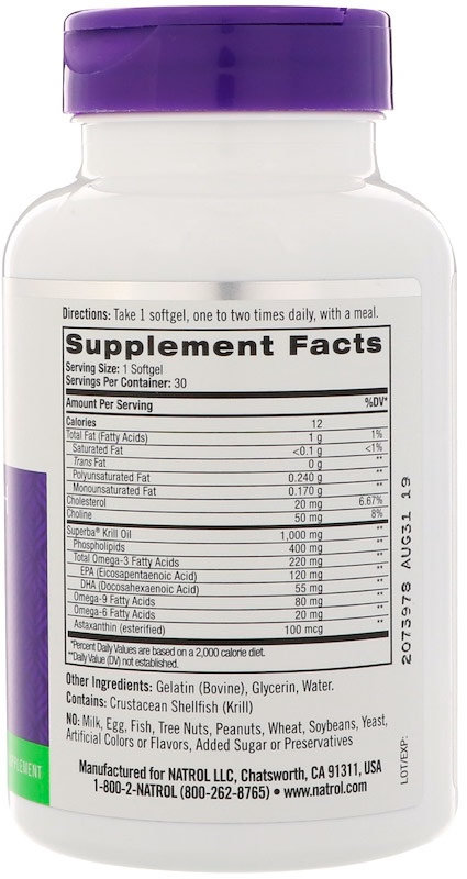 Natrol Omega-3 Krill Oil 1000 мг 30 гелевых капсул 