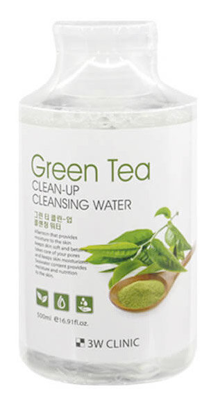 3W Clinic Green Tea Clean-Up Cleansing Water 500 мл Очищающая вода с экстрактом зеленого чая 
