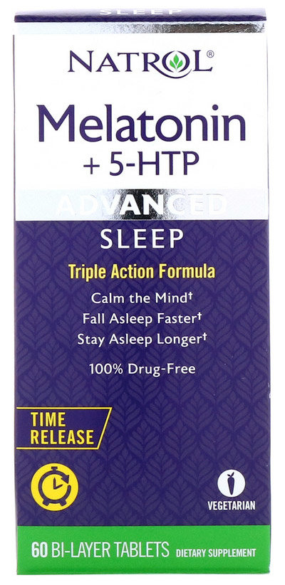Мелатонин и 5-Htp Natrol, Улучшенная формула для сна  60 двухслойных таблеток