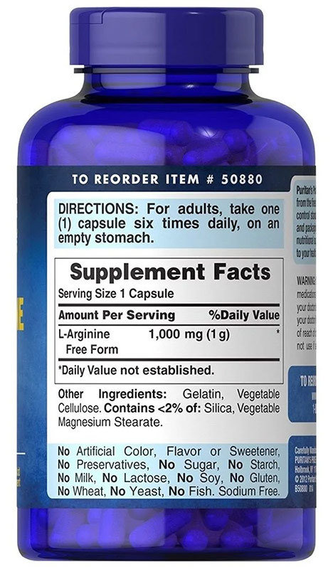 Puritan's Pride L-Arginine 1000 мг 100 капсул