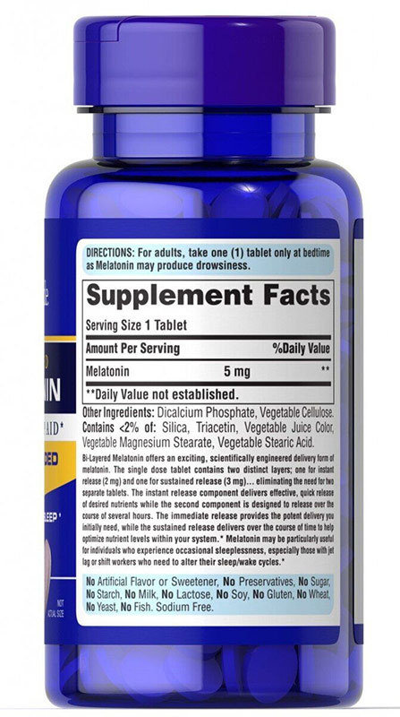 Puritan's Pride Bi-Layered Melatonin 5 мг 60 таблеток 
