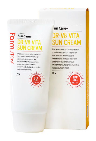 FarmStay Dr-V8 Vita Sun Cream Spf 50+ Pa+++ 70 г Солнцезащитный крем для лица с витаминным комплексом 