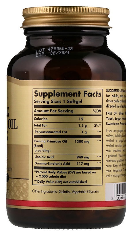 Solgar Evening Primrose Oil 1300 мг Масло вечерней примулы 60 гелевых капсул 