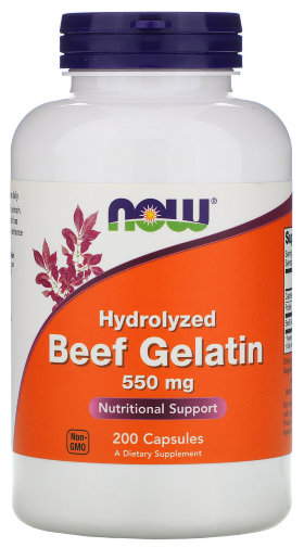Now Beef Gelatin 550mg Hydrolyzed Гидролизованный говяжий желатин 200 капсул