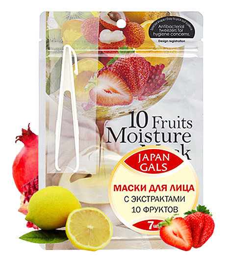 Japan Gals 10 Fruits Moisture Mask Маска для лица с экстрактом 10 фруктов, 7 шт 