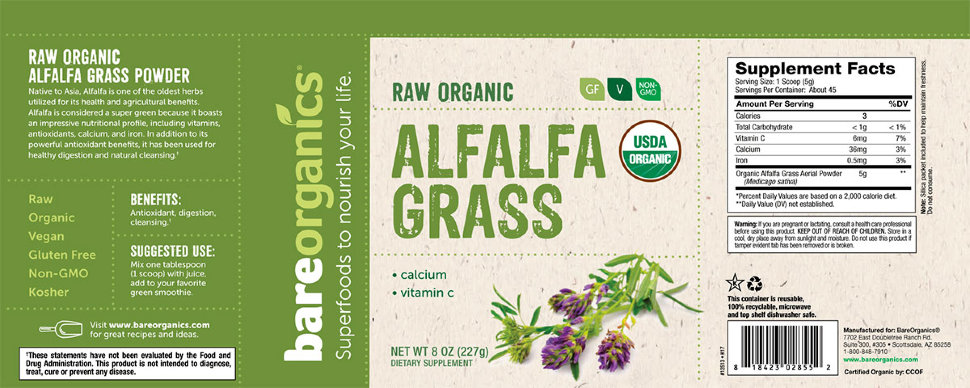 BareOrganics Alfalfa Grass Powder 227 г 
