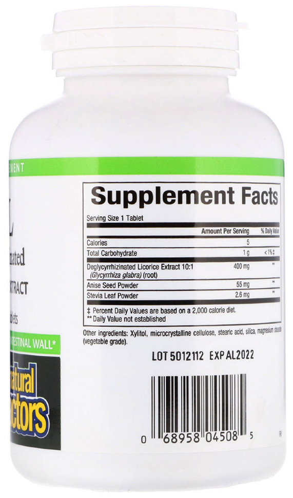 Natural Factors Dgl Deglycyrrhizinated Licorice Root Extract Экстракт солодки 90 таблеток