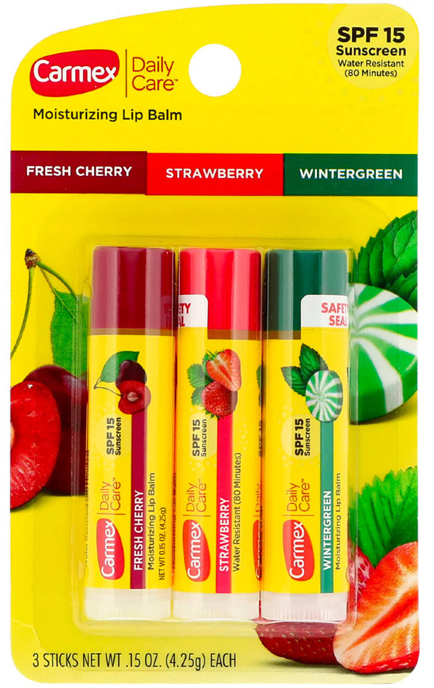 Carmex Бальзам для губ для ежедневного ухода, Spf 15, ассорти, 3х4,25 г 