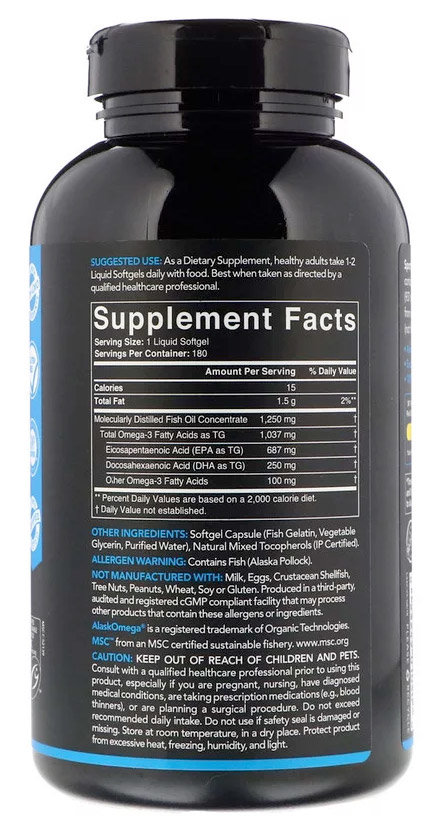 Sports Research Omega-3 Fish Oil Triple Strength 1250 мг 180 гелевых капсул