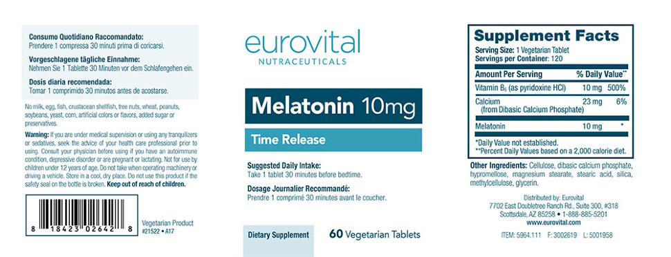 EuroVital Melatonin 10 мг Time Release 60 таблеток 
