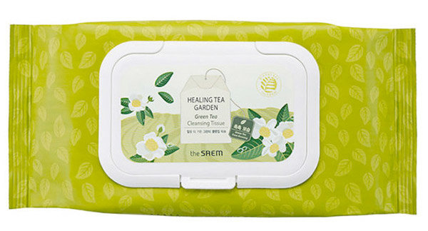 The Saem Healing Tea Garden Green Tea Cleansing Tissue 240 г Салфетки очищающие с экстрактом зеленого чая, 60 штук 