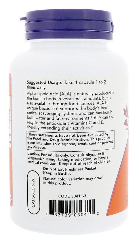 Now Alpha Lipoic Acid 100 мг 120 капсул 