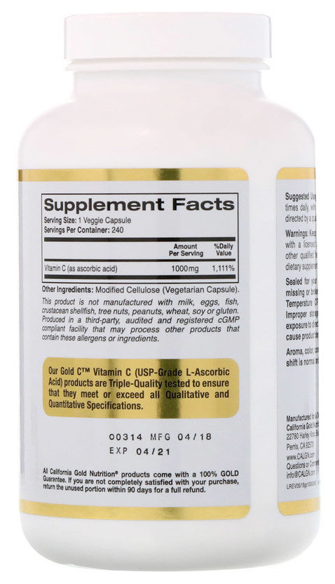 California Gold Nutrition Gold C Витамин C 1000 мг 240 капсул
