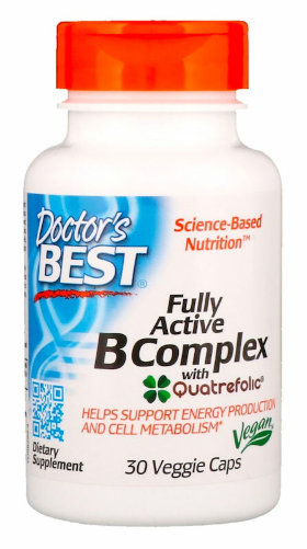 Doctor's Best Fully Active B Complex With Quatrefolic Комплекс ативных витаминов B, 30 капсул