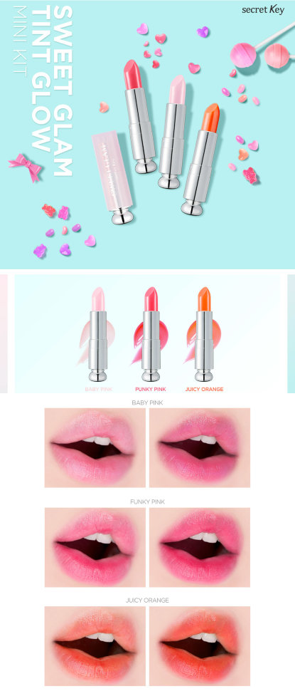 Secret Key Sweet Glam Tint Glow Mini Kit Набор мини-тинтов, усиливающих натуральный цвет губ, 3шт * 1,6г 