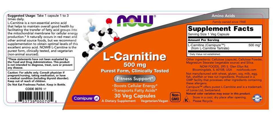 Now Carnitine 500mg 30 капсул