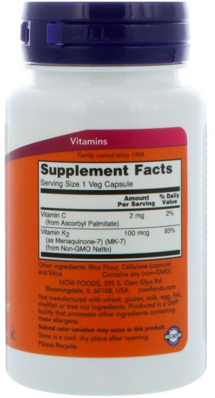 Now Mk-7 Vitamin K-2 100 мкг 60 капсул